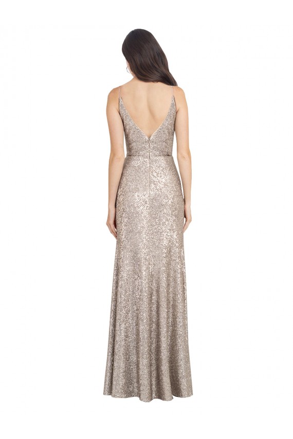 Argent Fourreau Col V Paillette Paillettes Scintillantes Longue Formelles Robes demoiselle d'honneur / Robes de soirée / Robes de bal Pas Cher