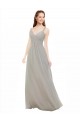 Argent Trapèze Bretelles spaghetti Col V Mousseline Longue Robes demoiselle d'honneur Pas Cher