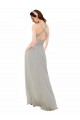 Argent Trapèze Bretelles spaghetti Col V Mousseline Longue Robes demoiselle d'honneur Pas Cher