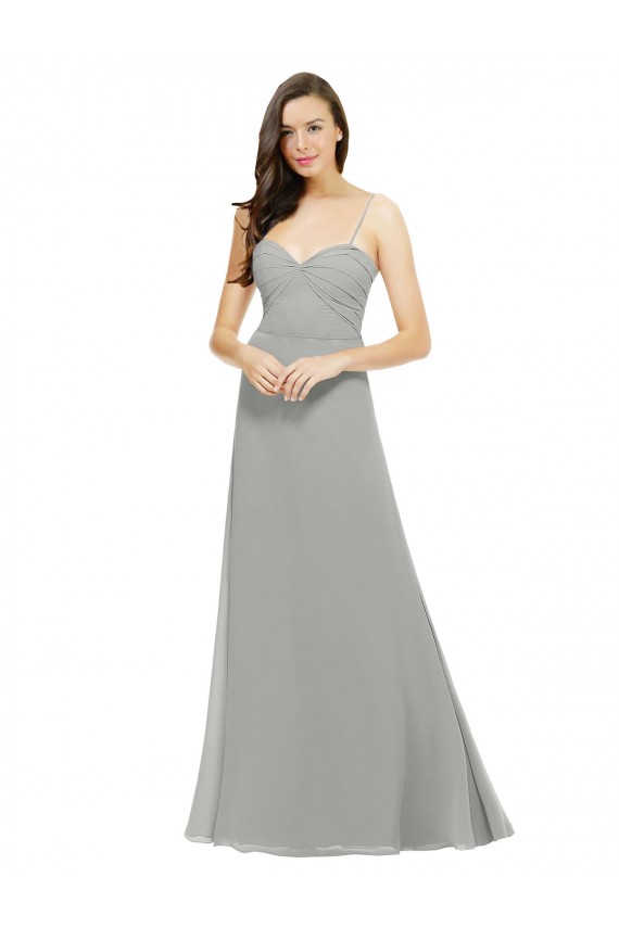 Argent Trapèze Bretelles spaghetti Mousseline Longue Robes demoiselle d'honneur Pas Cher