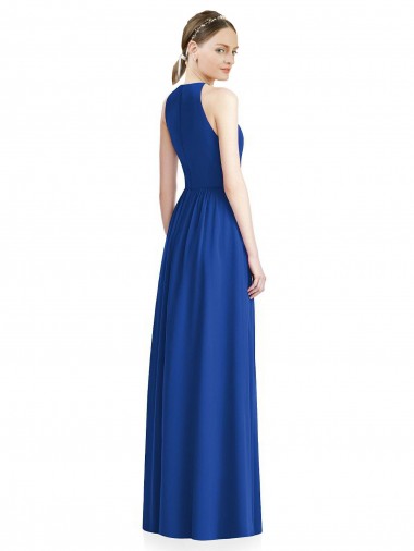 Argent Trapèze Licou Mousseline Longue Robes demoiselle d'honneur