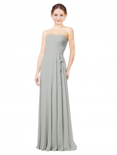 Argent Trapèze Mousseline Longue Robes demoiselle d'honneur Pas Cher