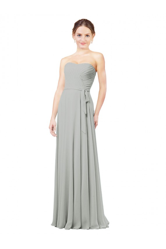 Argent Trapèze Mousseline Longue Robes demoiselle d'honneur Pas Cher