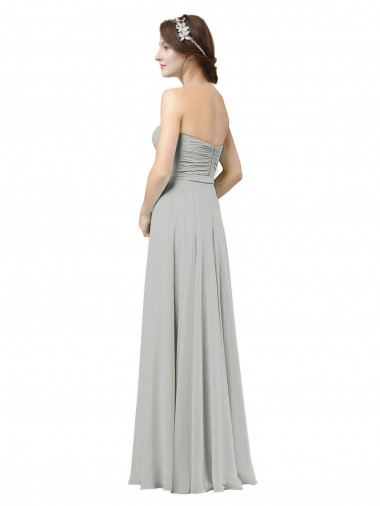 Argent Trapèze Mousseline Longue Robes demoiselle d'honneur