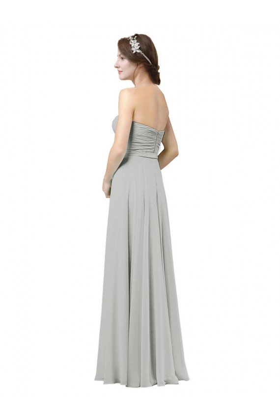 Argent Trapèze Mousseline Longue Robes demoiselle d'honneur Pas Cher