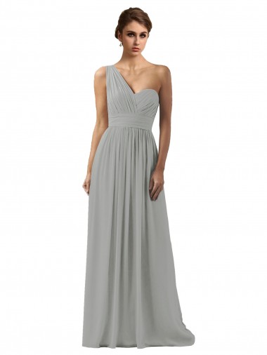 Argent Trapèze Mousseline Longue Robes demoiselle d'honneur Pas Cher