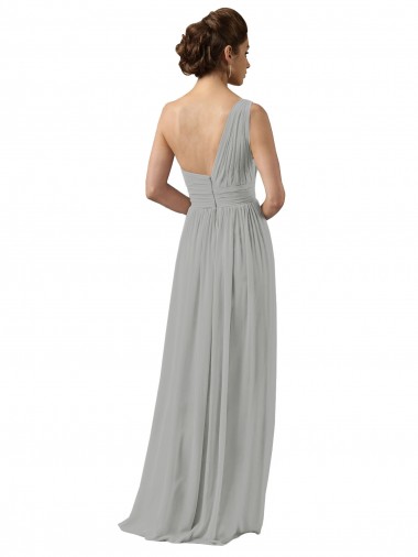Argent Trapèze Mousseline Longue Robes demoiselle d'honneur