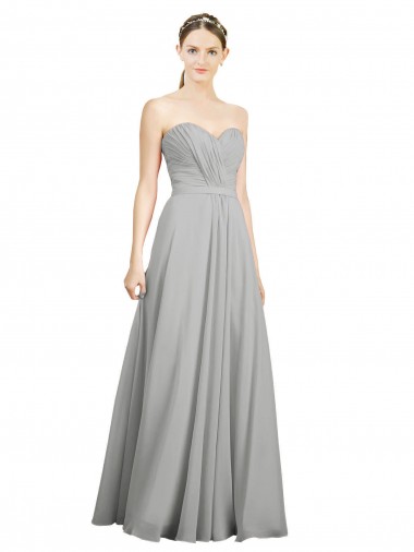 Argent Trapèze Mousseline Longue Robes demoiselle d'honneur Pas Cher