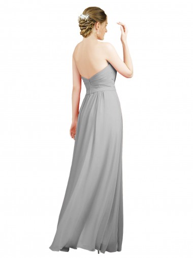 Argent Trapèze Mousseline Longue Robes demoiselle d'honneur