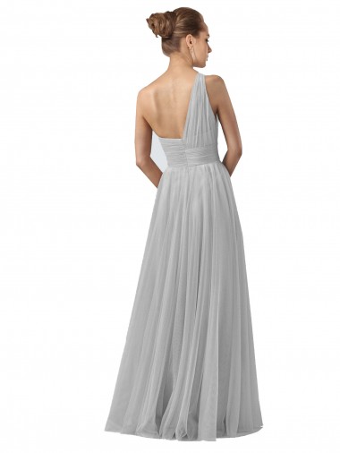 Argent Trapèze Tulle Longue Robes demoiselle d'honneur