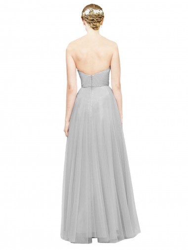 Argent Trapèze Tulle Longue Robes demoiselle d'honneur