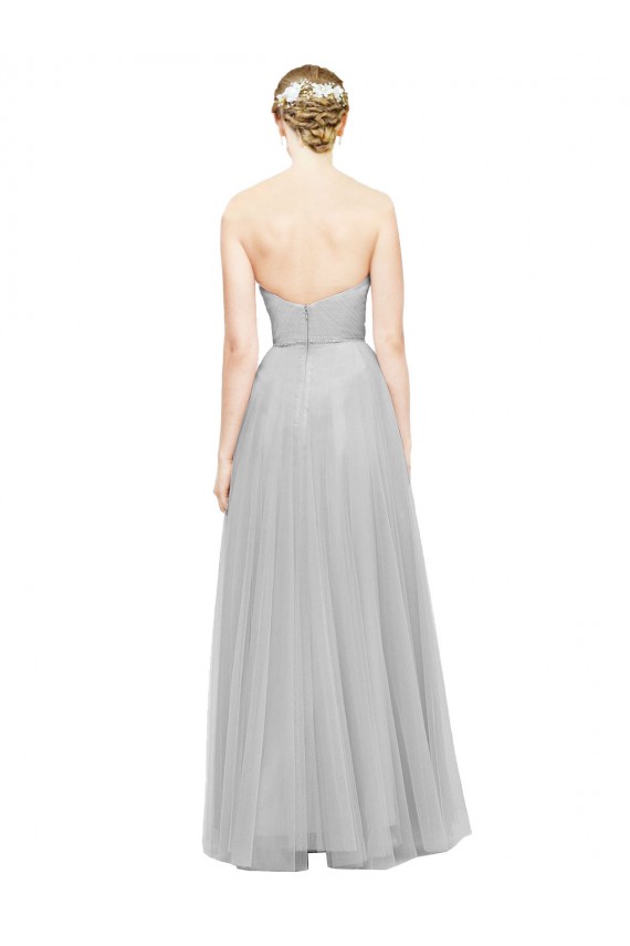 Argent Trapèze Tulle Longue Robes demoiselle d'honneur Pas Cher