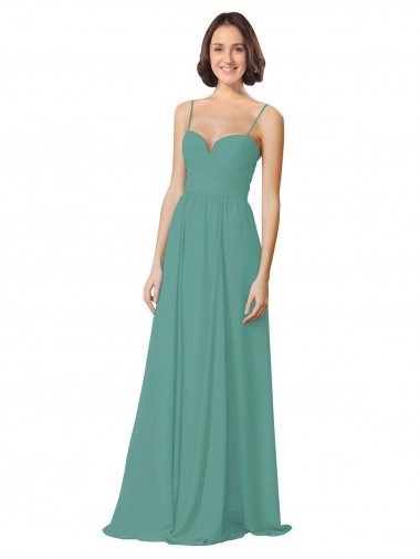 Argent islandais Trapèze Bretelles spaghetti Mousseline Longue Robes demoiselle d'honneur Pas Cher