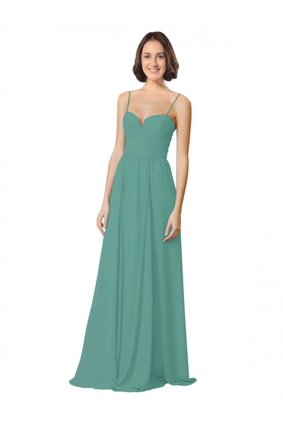 Argent islandais Trapèze Bretelles spaghetti Mousseline Longue Robes demoiselle d'honneur Pas Cher