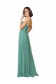 Argent islandais Trapèze Bretelles spaghetti Mousseline Longue Robes demoiselle d'honneur Pas Cher