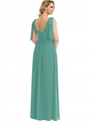 Argent islandais Trapèze Col V Mousseline Longue Robes demoiselle d'honneur