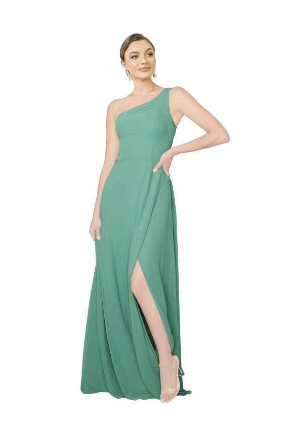 Argent islandais Trapèze Sans bretelle Mousseline Longue Robes demoiselle d'honneur Pas Cher