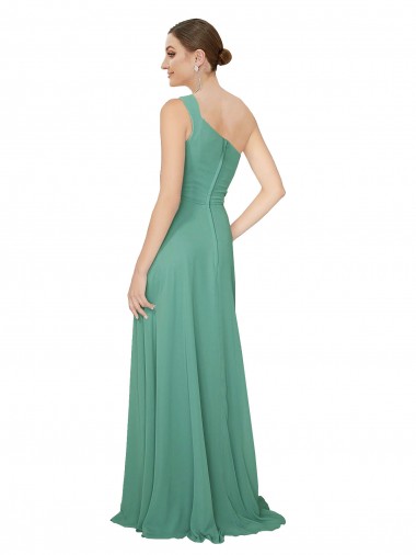 Argent islandais Trapèze Sans bretelle Mousseline Longue Robes demoiselle d'honneur
