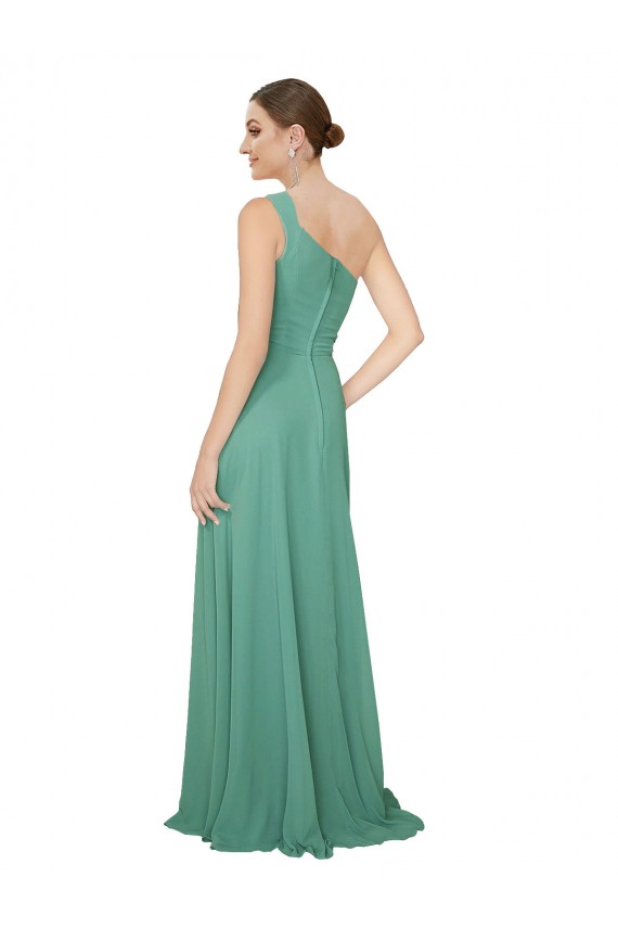 Argent islandais Trapèze Sans bretelle Mousseline Longue Robes demoiselle d'honneur Pas Cher
