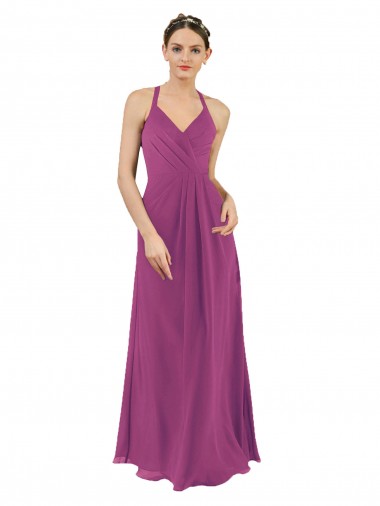 Baie sauvage Fourreau Col V Mousseline Longue Robes demoiselle d'honneur Pas Cher