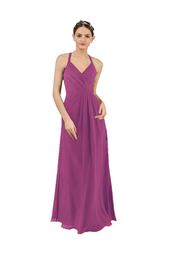 Baie sauvage Fourreau Col V Mousseline Longue Robes demoiselle d'honneur Pas Cher