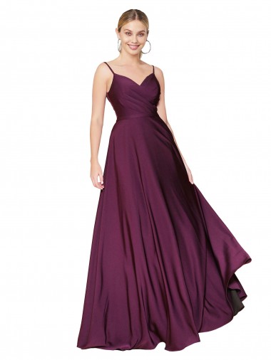 Baie sauvage Trapèze Bretelles spaghetti Crêpe Stretch Longue Formelles Robes demoiselle d'honneur / Robes de soirée / Robes de bal Pas Cher