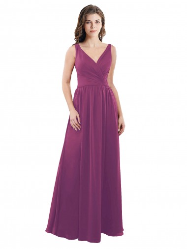 Baie sauvage Trapèze Col V Mousseline Longue Robes demoiselle d'honneur Pas Cher