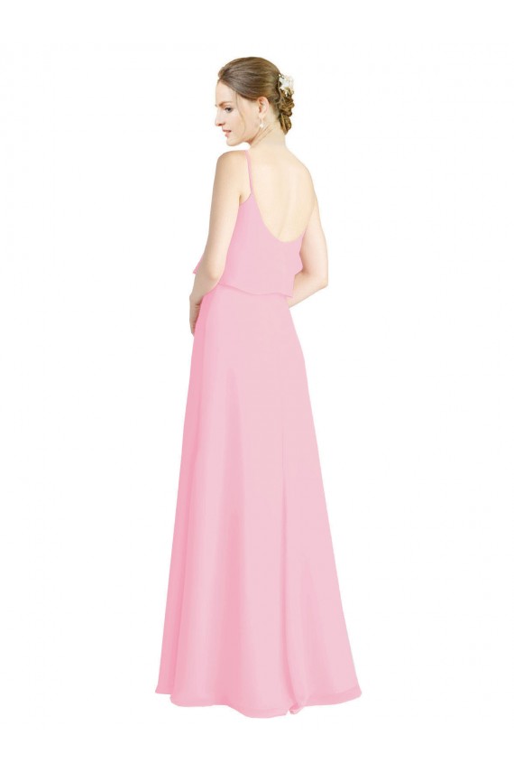 Barely Rose Trapèze Bretelles spaghetti Mousseline Longue Robes demoiselle d'honneur Pas Cher