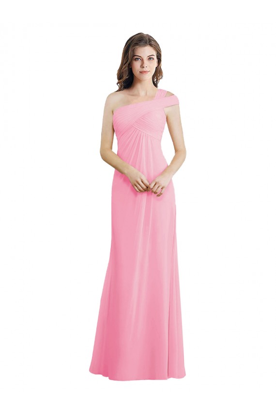 Barely Rose Trapèze Mousseline Longue Robes demoiselle d'honneur Pas Cher