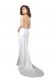 Blanc Fourreau Balayage train Satiné Soyeux Simple Plage Robes de mariée Pas Cher
