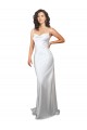 Blanc Fourreau Balayage train Satiné Soyeux Simple Plage Robes de mariée Pas Cher
