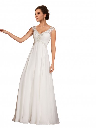 Blanc Fourreau Col V Mousseline Dentelle Robes de mariée Pas Cher