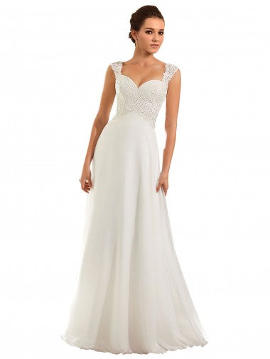 Blanc Fourreau Mousseline Dentelle Robes de mariée Pas Cher