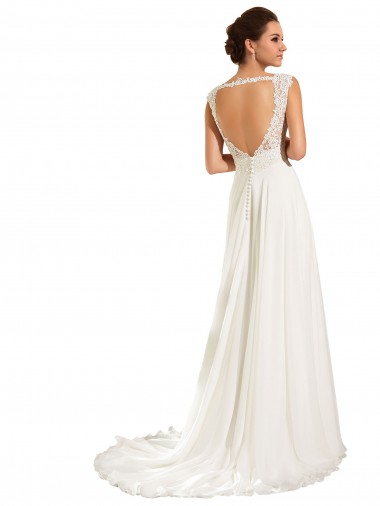 Blanc Fourreau Mousseline Dentelle Robes de mariée