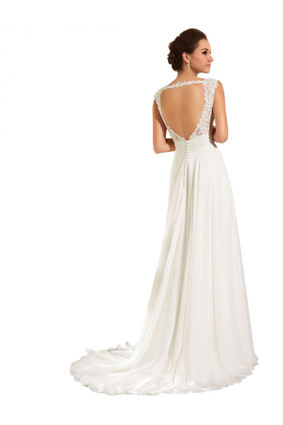 Blanc Fourreau Mousseline Dentelle Robes de mariée Pas Cher