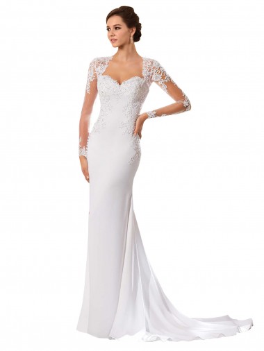 Blanc Fourreau Mousseline Dentelle Robes de mariée Pas Cher