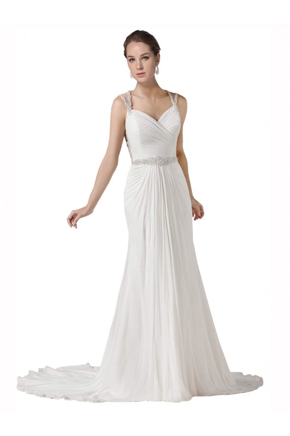 Blanc Fourreau Mousseline Plage Robes de mariée Pas Cher