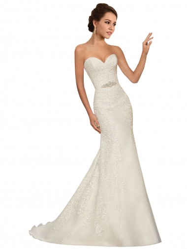 Blanc Fourreau Tulle Dentelle Robes de mariée Pas Cher