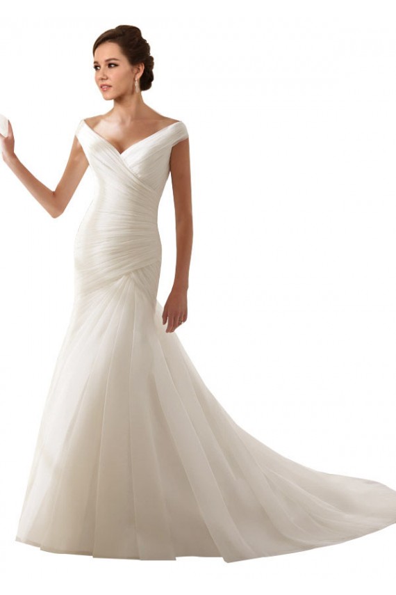 Blanc Fourreau Épaule Dénudée Tulle Robes de mariée Pas Cher