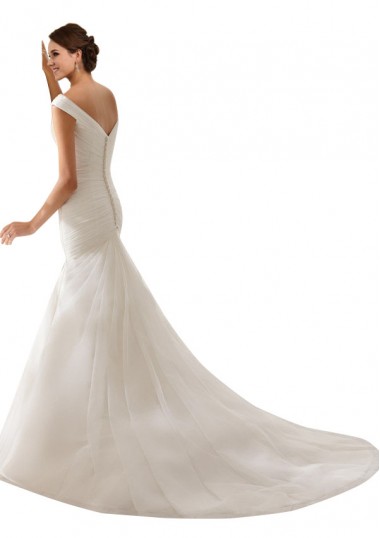 Blanc Fourreau Épaule Dénudée Tulle Robes de mariée