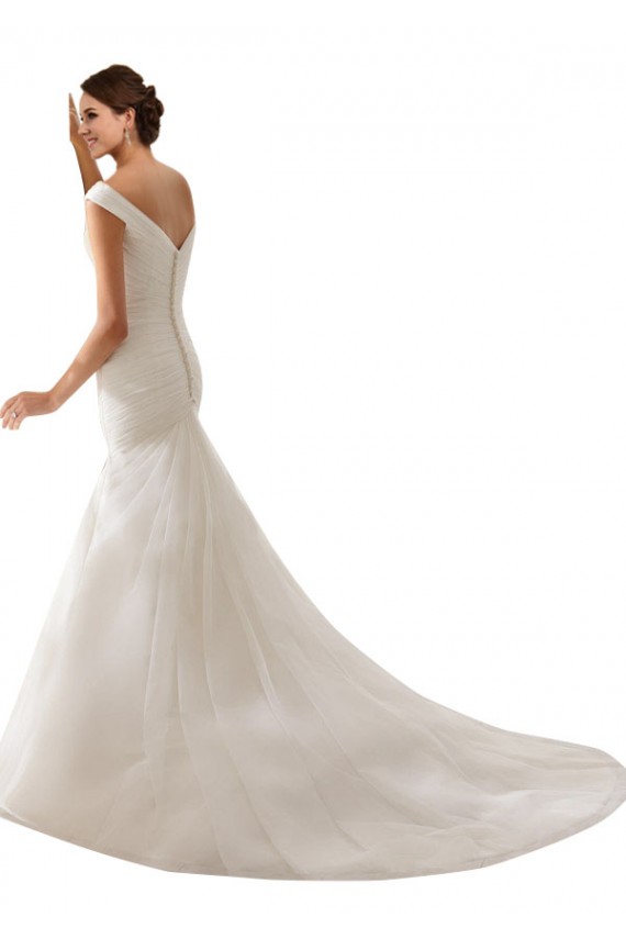 Blanc Fourreau Épaule Dénudée Tulle Robes de mariée Pas Cher