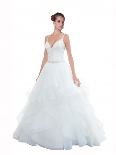 Blanc Princesse Bretelles spaghetti Tulle Plage Robes de mariée Pas Cher