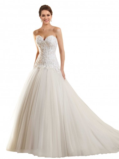 Blanc Princesse Tulle Dentelle Robes de mariée Pas Cher
