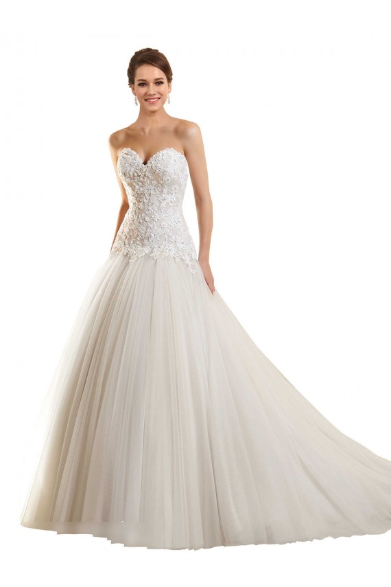 Blanc Princesse Tulle Dentelle Robes de mariée Pas Cher