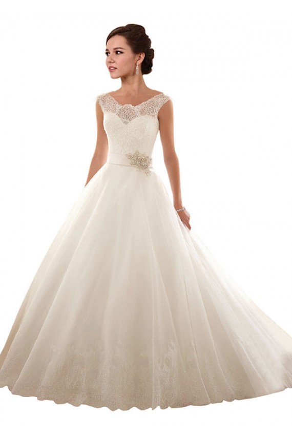 Blanc Princesse Épaule Dénudée Tulle Dentelle Robes de mariée Pas Cher