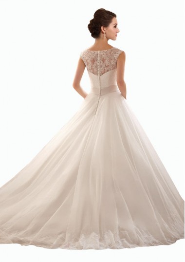 Blanc Princesse Épaule Dénudée Tulle Dentelle Robes de mariée