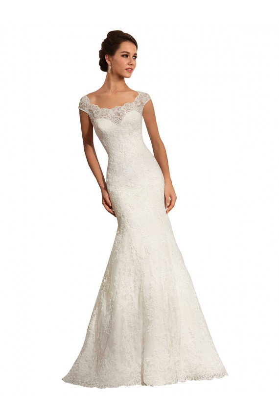 Blanc Sirène Bateau Dentelle Robes de mariée Pas Cher