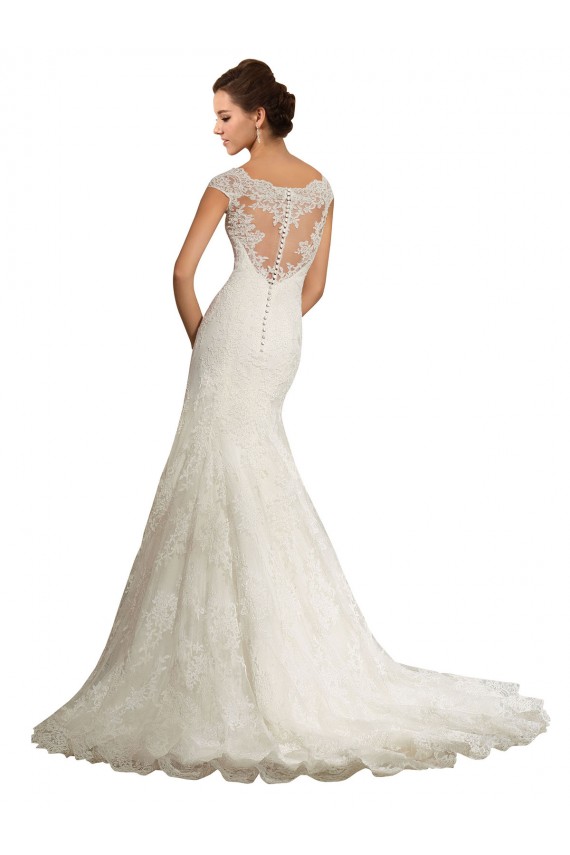 Blanc Sirène Bateau Dentelle Robes de mariée Pas Cher