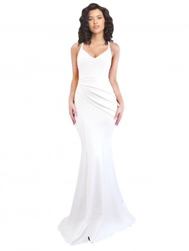 Blanc Sirène Bretelles spaghetti Col Haut Crêpe Stretch Longue Formelles Robes demoiselle d'honneur / Robes de soirée / Robes de bal Pas Cher