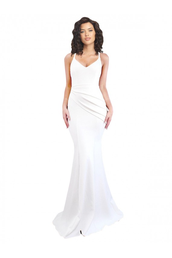 Blanc Sirène Bretelles spaghetti Col Haut Crêpe Stretch Longue Formelles Robes demoiselle d'honneur / Robes de soirée / Robes de bal Pas Cher